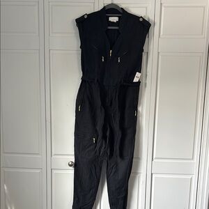 Black Sleeveless Jumpsuit with Gold Accents